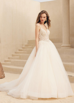 Spaghetti Straps Lace Tulle Corset Back Sparkly Wedding Dress